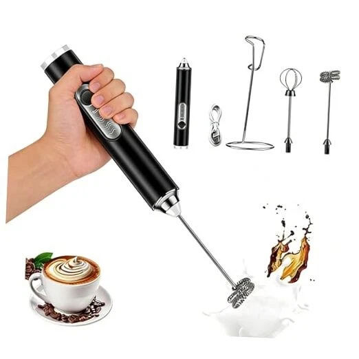 Milk Frother Handheld for Coffee, Hand Frother Wand, Electric Whisk 3 Black