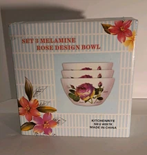 New! 3 Mixing Bowls - Melamine Rose Design - Kitchen Serving Nesting Bowls