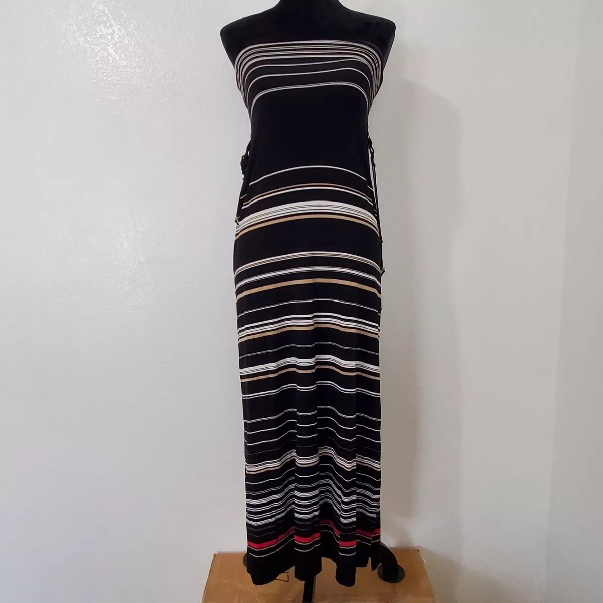 White House Black Market Strapless Maxi Dress Size XS Black White Stripped