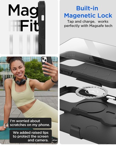 AICase for iPhone 15 Belt Clip Case with Glass Screen Protector,Heavy Duty Dr... - Photo 5 sur 9