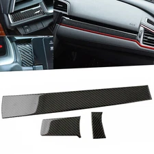 3Pcs Real Carbon Fiber Dashboard Console Panel Decal Trim Fit Honda Civic 16-21