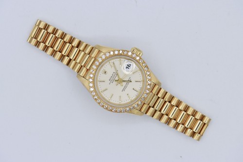 Rolex Datejust 69178 Silver Stick Dial President 18K Diamond Bezel Circa 1995