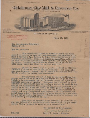 ANTIQUE ILLUSTRATED COMMERCIAL LETTER / OKLAHOMA CITY MILL & ELEVATOR CO / 1921