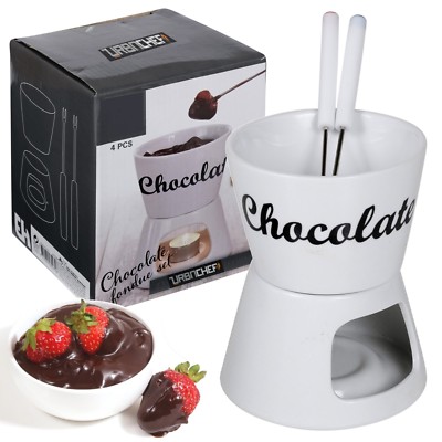 Chocolate Fondue Set Pieces Ceramic Bowl Melting Pot Tea Light