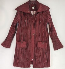 Ubu Jacket Womens Small Burgundy Crinkled Retro Lightweight Full Zip Snap On