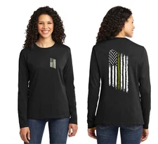 Women's Thin GOLD Line American Flag Dispatcher Police LONG Sleeve Shirt