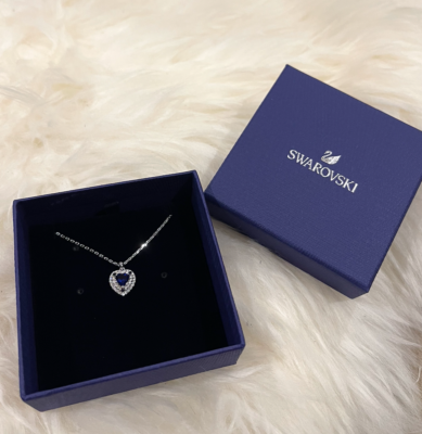 NEW Swarovski One pendant Heart Blue Rhodium plated Necklace 