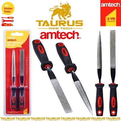2x AMTECH Diamond Sharpening File Set Carpenter Wood Work Tools Workshop DIY UK