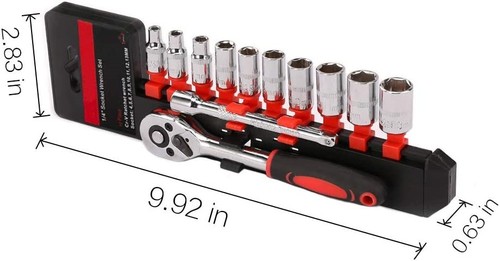 12pcs 1/4 Inch Ratchet Socket Wrench Set, Drive Socket Set with 10 Sockets - Picture 6 of 8