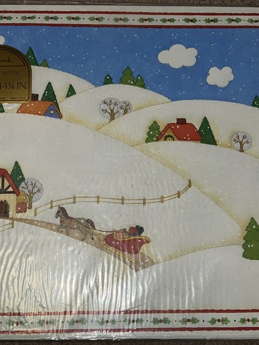 8 PC Vintage Hallmark Holiday Christmas Snow Horse Sleigh Placemats NEW SEALED - Picture 5 of 18