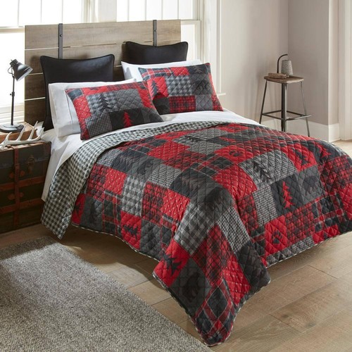 Donna Sharp Quilt/Coverlet Set Graphic Reversible 3Pc King Microfiber Red Forest - Picture 2 of 5