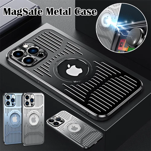 For iPhone 16 Pro Max 15 14 13 12 MagSafe Metal Case Heat Dissipation Shockproof - Picture 2 of 21