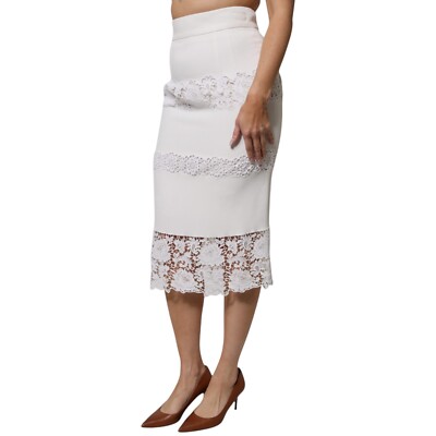 【VIP価格】DOLCE & GABBANA Embellished Midi Skirt Dolce & Gabbana White Leather Floral Embroidered Skirt with