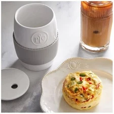 Pampered Chef - Ceramic Egg Cooker with Silicone Sleeve - White/Gray  (#1529)