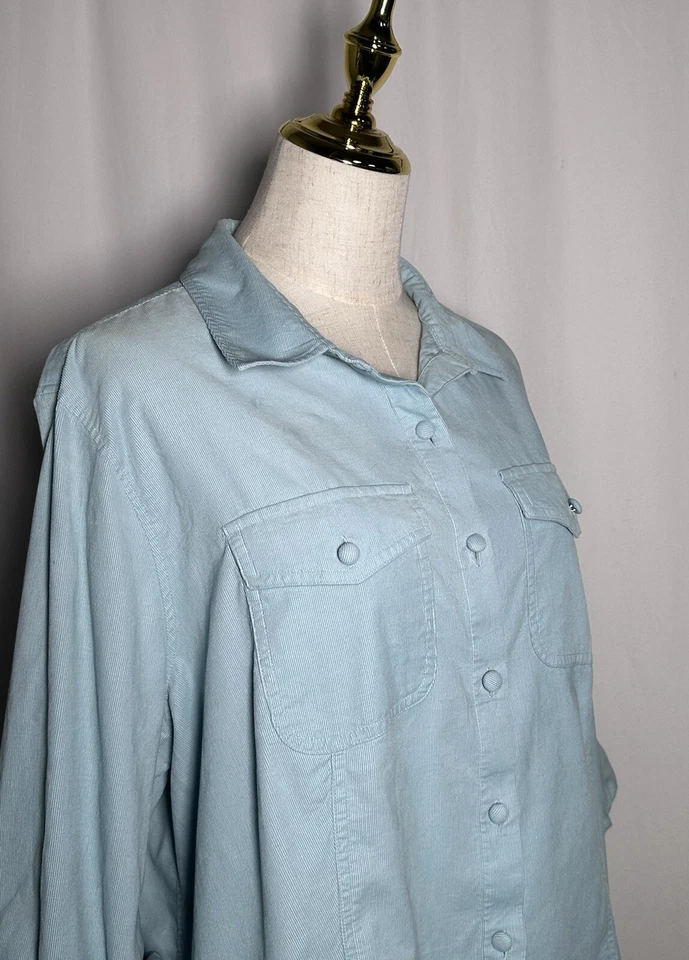 Blusa Camisa Top Talbots Mujer 2XP Abotonada Pestaña Enrollable Algodón Azul Pana Foto 3 de 4