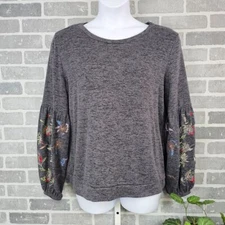 Time and Tru Embroidered Balloon Sleeve Top Pullover Blouse Womens XL Boho