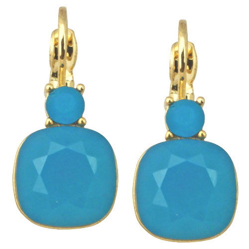 Kirks Folly Fairy Lite Earrings-Leverbacks/Pierced Ears-Goldtone-Caribbean Blue - Picture 1 of 1