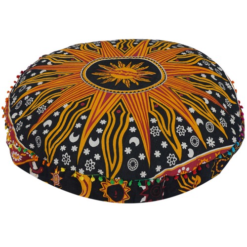 35"Large Burning Sun Indian Floor Pillow Round Bohemian Meditation Cushion Cover - Picture 3 of 6