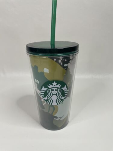 2021 16 oz Starbucks Acrylic Camouflage Cold Cup With Straw And Lid