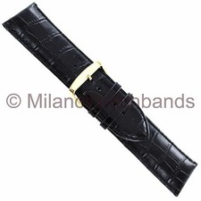 26mm deBeer Baby Crocodile Grain Black Padded Stitched Watch Band Long