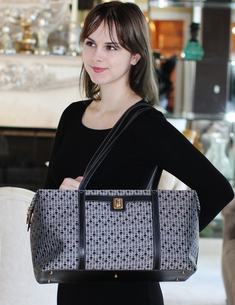 JUDITH LEIBER CANVAS SIGNATURE MONOGRAM SATCHEL LARGE CARRYALL