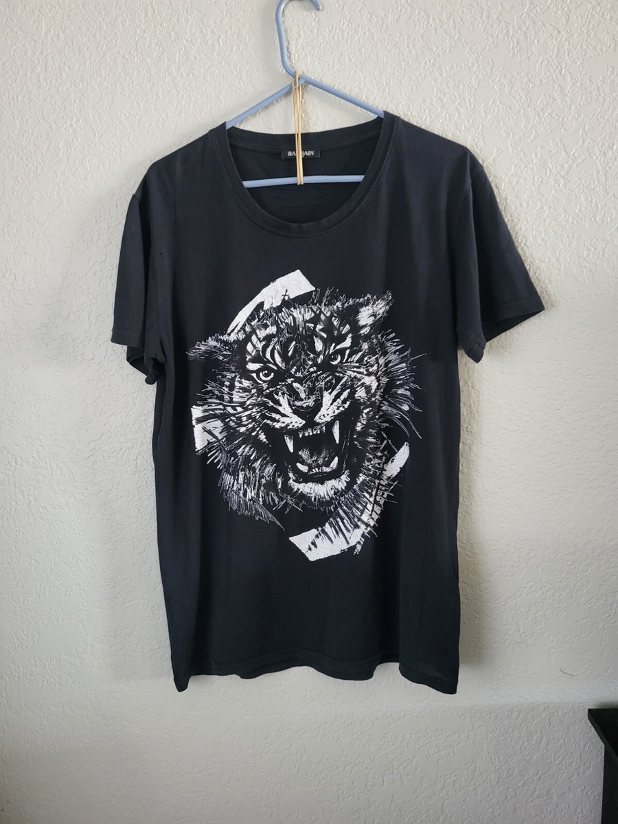 トップス BALMAIN HOMME TIGER TEE M Balmain Paris Mens TU Tiger Shirt Distressing Oversized