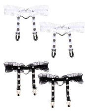 Women Adjustable Leather Thigh Garter Heart Shaped Leg Garter with Clips punk...