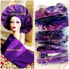Autogele Only Aso-Oke African Headtie Auto Gele, Ready Made Gele, Purple