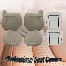 For 99-02 GMC Sierra Front Top Bottom Leather Seat Cover / Foam Cushion Med Tan