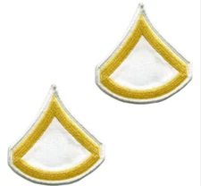 GENUINE U.S. ARMY CHEVRON: PRIVATE FIRST CLASS - GOLD EMBROIDERED ON WHITE, MALE