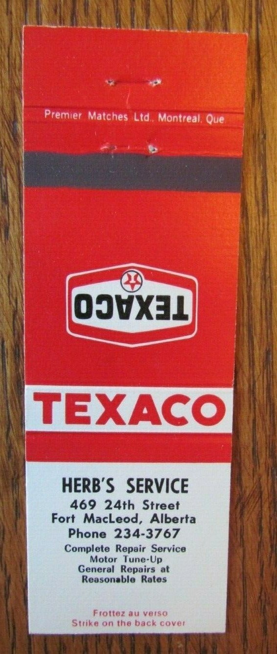 TEXACO GAS STATION MATCHBOOK: HERB'S (FORT MacLEOD, ALBERTA) (EARLY ...