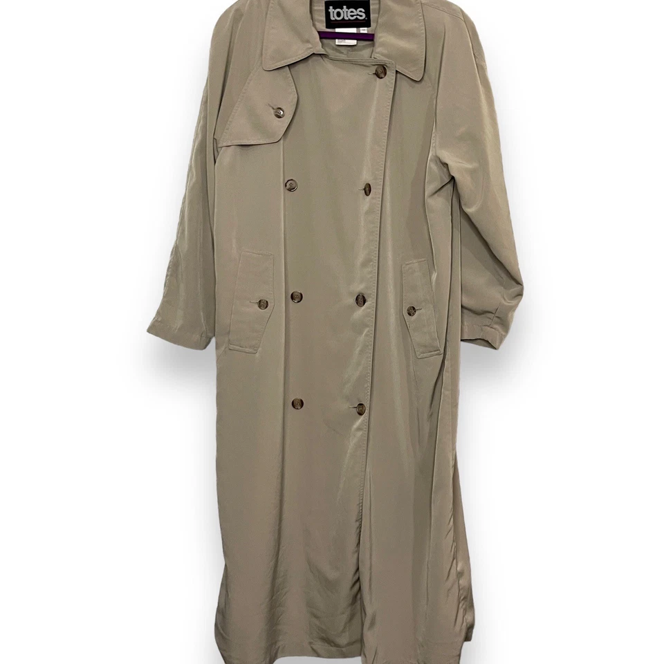 Totes Double Breasted Trench Coat Womens 12 Khaki Tan Brown Pockets Vintage Gorp - Image 2 of 4