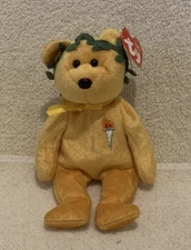 TY Beanie Baby Plush VICTORY GOLDEN TORCH BEAR DOB 7-9-2004 - NWT