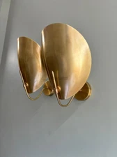 Pair of 2 Curved Beetle Shades Vintage Raw Brass Mid Century Modern Sputnik