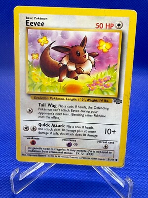 eevee 1995 pokemon card 51 64 1999 JUNGLE #51 PSA 8 Topcard Colorless Colorless Tail Wag Flip a coin Pokmon Card Eevee Jungle 51
