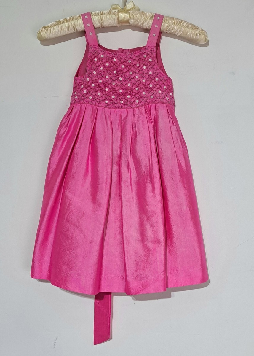 pink dress 4t Toddler Girl Piccino Piccina Pink Silk Dress 4T Beaded Smocking Church Party