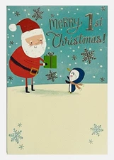 Christmas Card For Baby’s 1st Christmas, Santa Embossed Foil Hallmark Card NEW