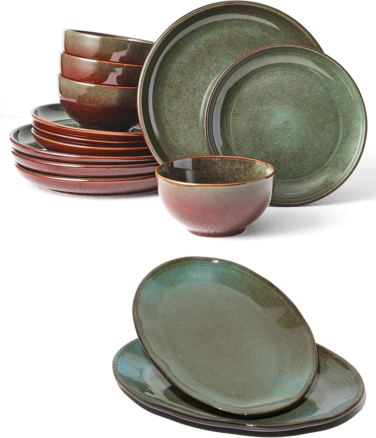 With Serving Platter In Brown And Green