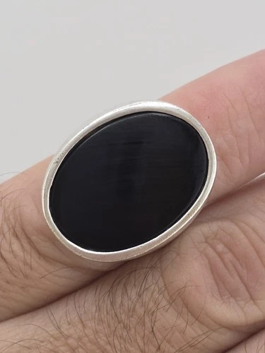 Vintage Black Onyx Sterling Silver 925 Large Ring Size 8