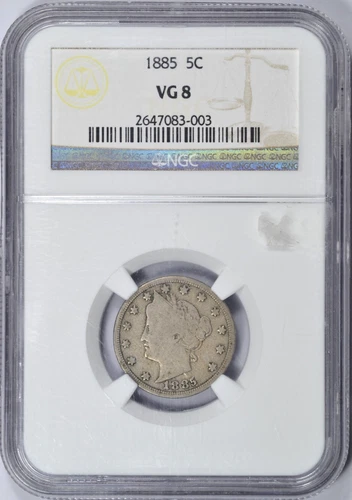 1885 LIBERTY V NICKEL NGC VG8 NICE KEY DATE