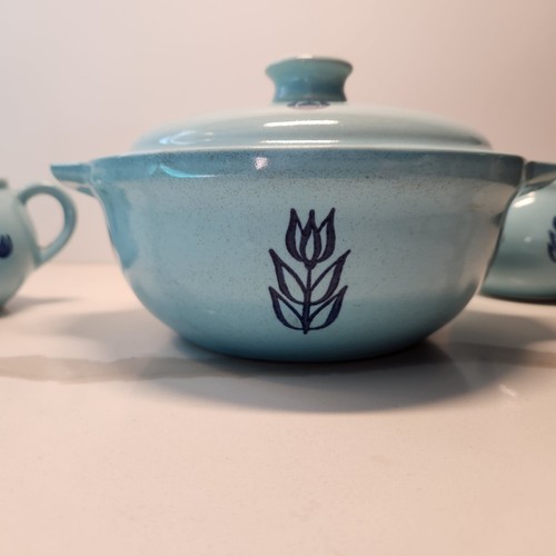 Vtg Cronin Tulip Pottery Pot With Lid And Sugar And Matching Creamer - Picture 16 of 24