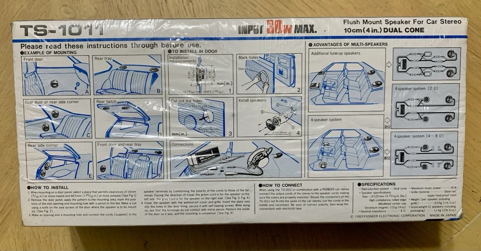 ВИНТАЖ 1983 Pioneer TS-1011 Maxxial 4 дюйма (10 см) автомобильные динамики с двумя конусами новые из старых запасов запечатанные - Изображение 2 из 4