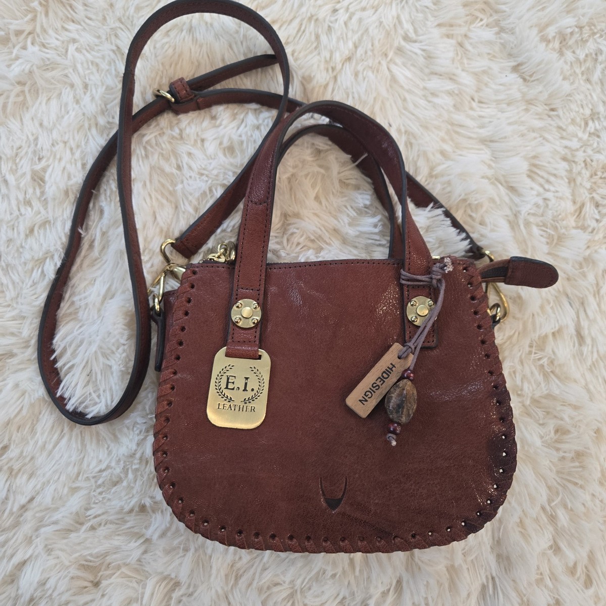 Hidesign Brown Shoulder Bag, Gold Hardware, Double Compartment 