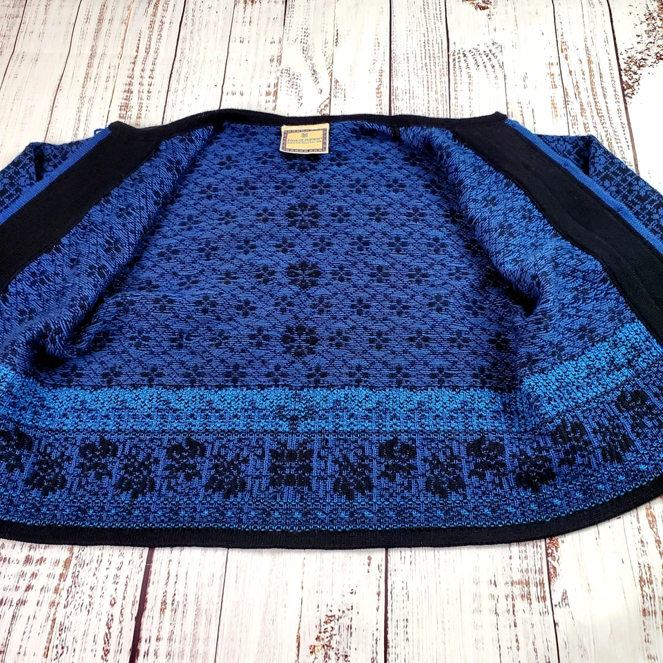 Cárdigan Mujer Dale of Norway S/M Negro Azul Floral Lana Escandinava Suéter Foto 3 de 4