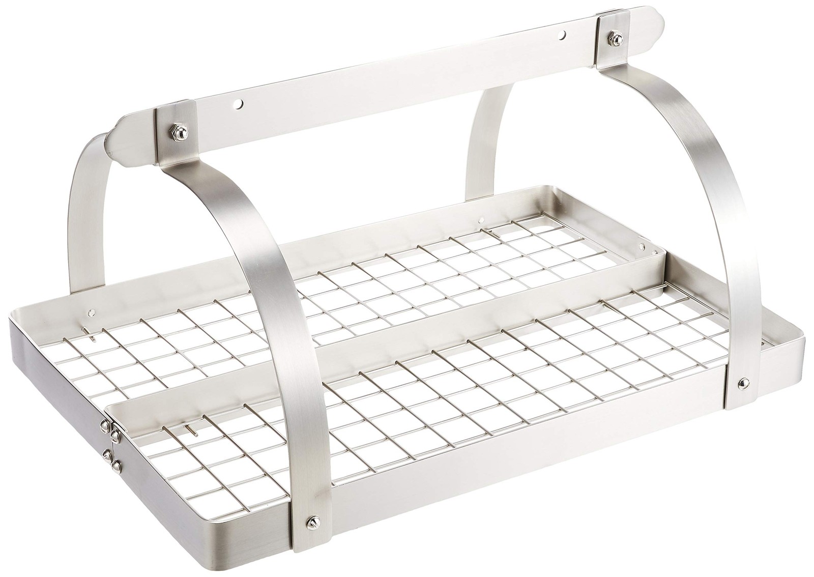Rectangular Hanging Pot Rack with Grid & 30" x 20.5" x 15.75", Satin Nickel
