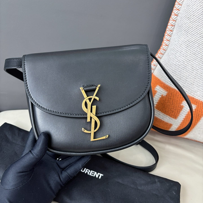 YSL ショルダーバッグ Saint Laurent Kaia Saddle Bag Shoulder Crossbody Black Gold Women