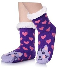 Kids Girls Boys Slipper Socks Soft Thick Cozy Fuzzy 4-7 Years Animal Cat 03