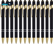 12 Pack Black Gold Ballpoint Pen with Stylus1.0 Mm Black Ink Smooth Writing Pens