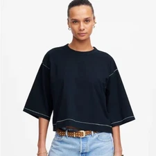 Madewell NWT Wide Sleeve Boxy Tee Size XS in Dark Navy w/ Contrasting Stitching