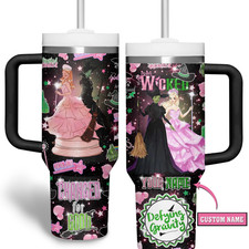 Custom Green Pink Witch Inspired Insulated Tumbler With Handle 20oz 30oz 40oz